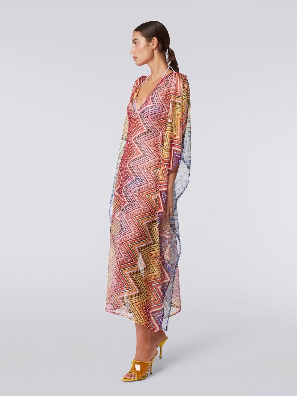 NWT Missoni Multicolor Zigzag V-Neck Kaftan rainbow sheer swimsuit coverup - Picture 3 of 7